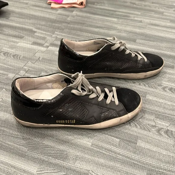 Golden Goose Superstar Black Python and Suede Sneakers, worn 4 times, size 10 W