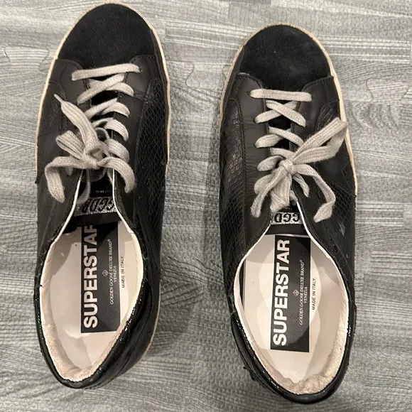 Golden Goose Superstar Black Python and Suede Sneakers, worn 4 times, size 10 W