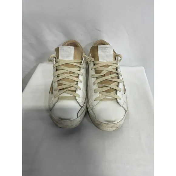 Golden Goose 'Superstar' White Distressed Suede-Trimmed Leather Sneakers Size 10