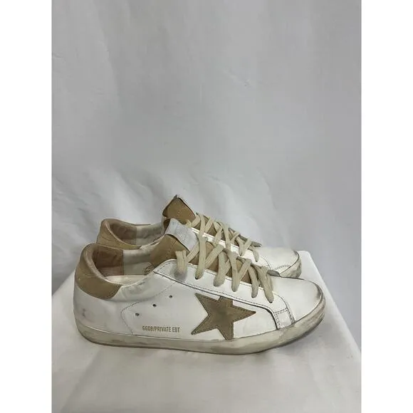 Golden Goose 'Superstar' White Distressed Suede-Trimmed Leather Sneakers Size 10