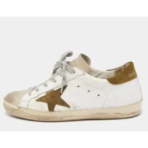 Golden Goose 'Superstar' White Distressed Suede-Trimmed Leather Sneakers Size 10
