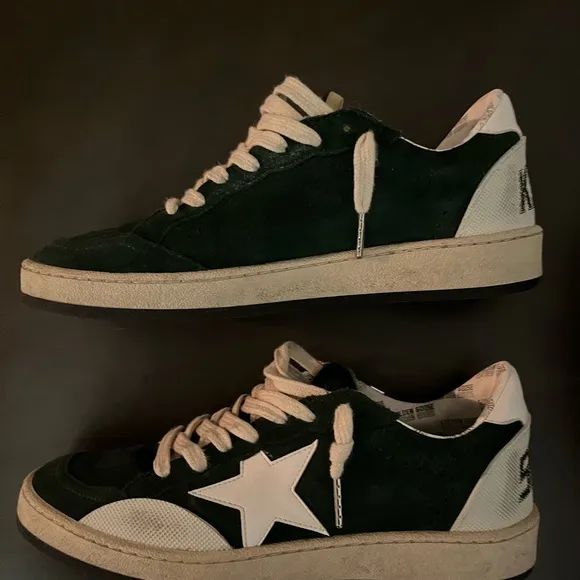 Golden Goose Women’s Ballstar Green Suede Sneakers