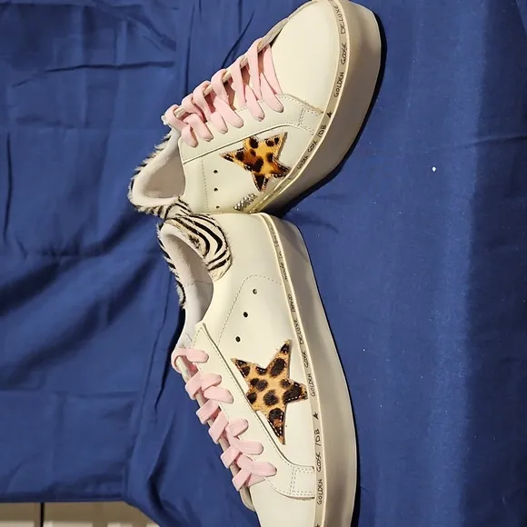 Golden Goose Women's Cream Sneakers with Animal Print Size 36 US 5.5