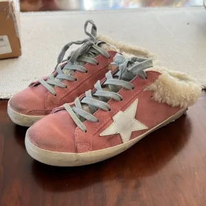 GOLDEN GOOSE Women's Pink Suede Shearling Slip On Sneakers Size 37