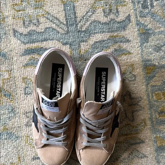 Golden Goose Women’s Tan and Pink Sneakers with Black Star - Worn Once!