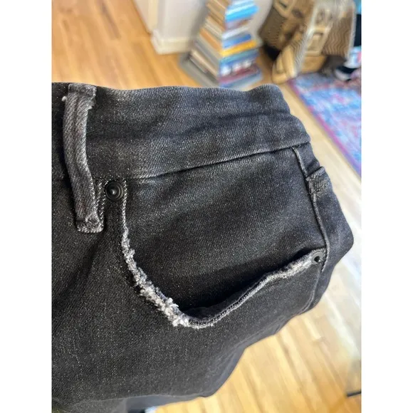 Good American Wide Leg Crop Jeans Frayed Hem High Waist Black Size 12