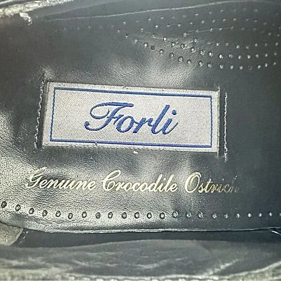GORGEOUS FORLI MENS GENUINE CROCODILE &amp; OSTRICH BLUE OXFORDS 8 M $795 EUC