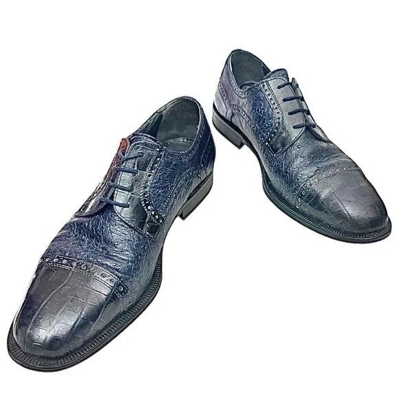 GORGEOUS FORLI MENS GENUINE CROCODILE &amp; OSTRICH BLUE OXFORDS 8 M $795 EUC