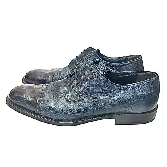 GORGEOUS FORLI MENS GENUINE CROCODILE &amp; OSTRICH BLUE OXFORDS 8 M $795 EUC
