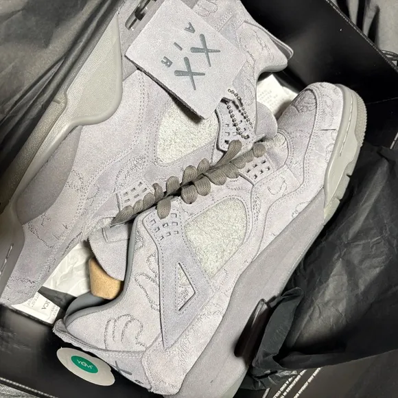 Gray Suede Sneakers Nike Jordan. Retro 4 kaws