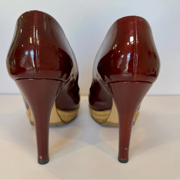 Gucci Burgundy Patent Leather Bamboo Platform Heels W Horsebit Accent Sz…