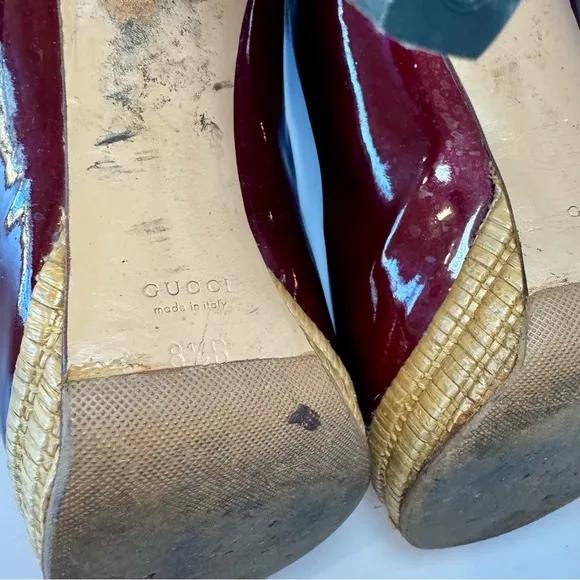 Gucci Burgundy Patent Leather Bamboo Platform Heels W Horsebit Accent Sz…