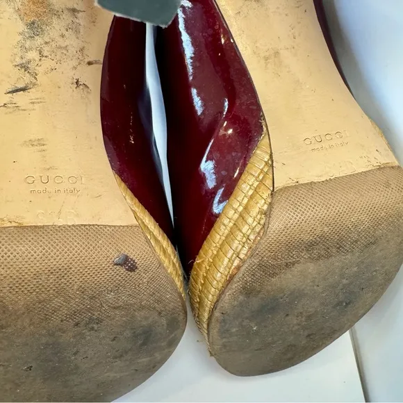 Gucci Burgundy Patent Leather Bamboo Platform Heels W Horsebit Accent Sz…