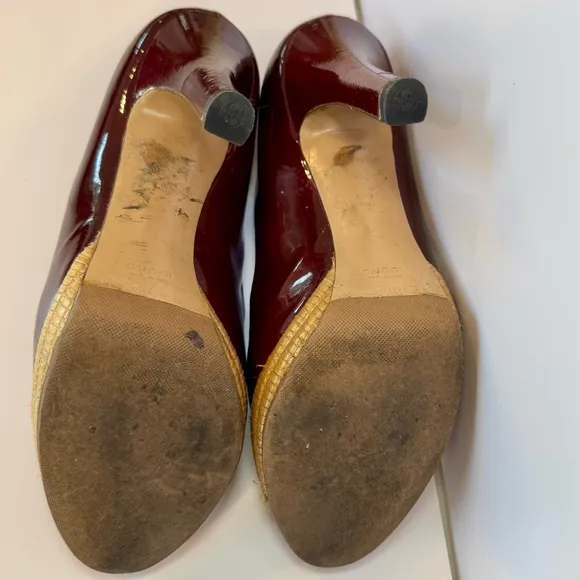 Gucci Burgundy Patent Leather Bamboo Platform Heels W Horsebit Accent Sz…
