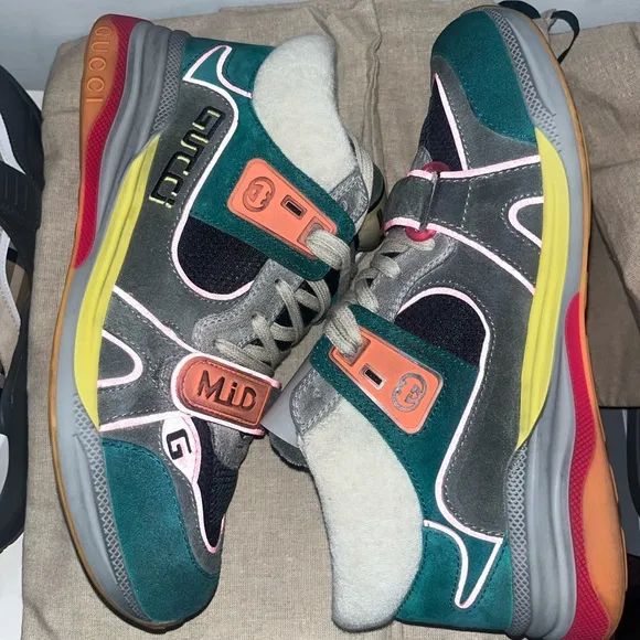 Gucci Ultra Pace Mid Teal Suede Sneakers