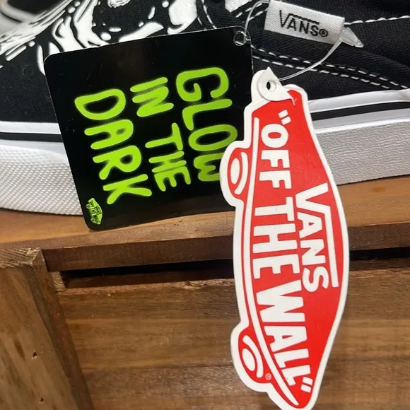 Hard to Find Vans Black and White Glow Skull Slip-On Canvas Shoes