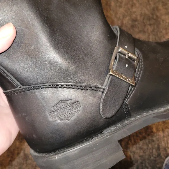 Harley Davidson Steel Toe Black Leather Buckle Boots Mens 9.5