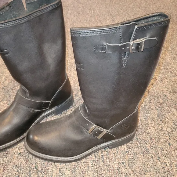 Harley Davidson Steel Toe Black Leather Buckle Boots Mens 9.5
