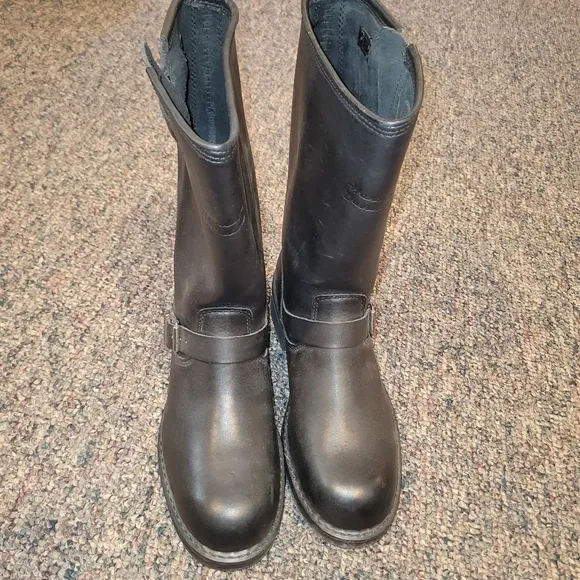 Harley Davidson Steel Toe Black Leather Buckle Boots Mens 9.5