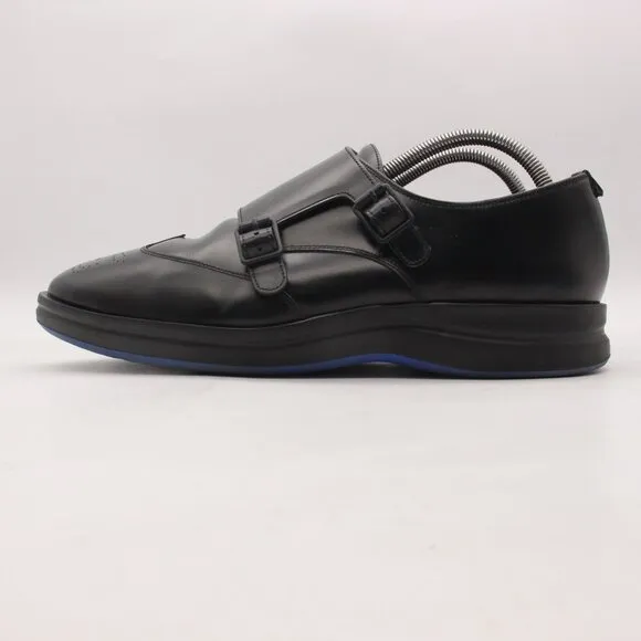 HARRYS of LONDON Double Monk Strap Men's EU 44 Black Leather Wingtip Shoes Italy