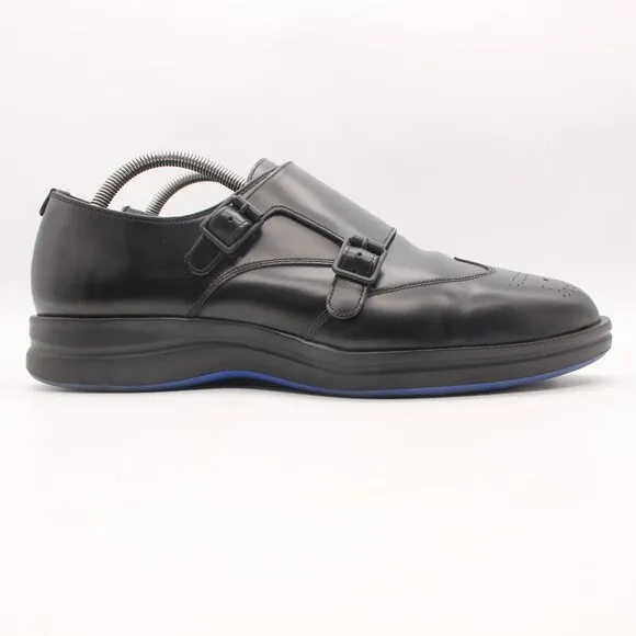HARRYS of LONDON Double Monk Strap Men's EU 44 Black Leather Wingtip Shoes Italy