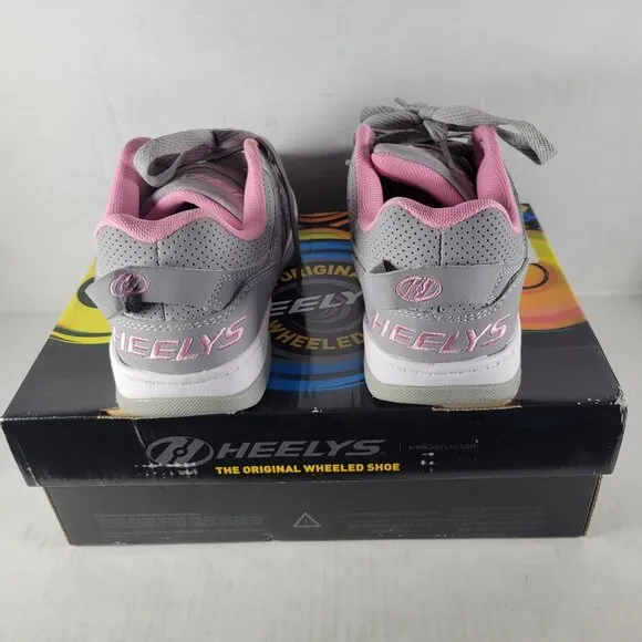 Heelys Youth Girls Gray &amp; Pink Roller Shoes With Removeable Wheels &amp; Tool Size 3