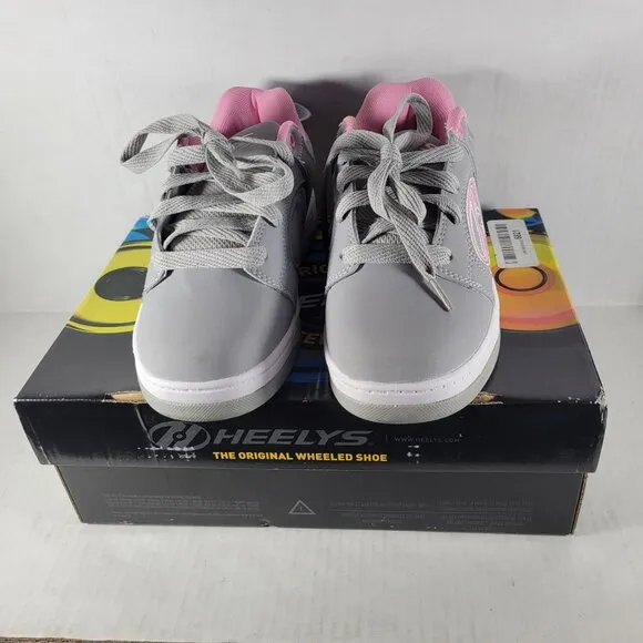 Heelys Youth Girls Gray &amp; Pink Roller Shoes With Removeable Wheels &amp; Tool Size 3