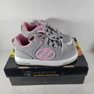 Heelys Youth Girls Gray &amp; Pink Roller Shoes With Removeable Wheels &amp; Tool Size 3