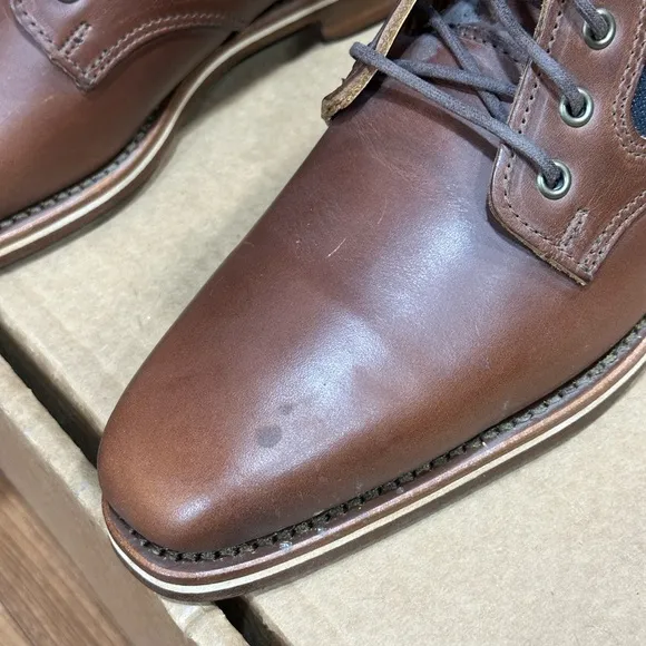 HELM Boots Men's Lace-up Leather Brown w/ Blue Denim Side Panels Size 7
