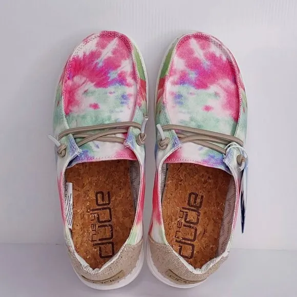 HEY DUDE 'WENDY BOHO MANDALA' TIE-DYE LACE TRIM YOUTH MOCCASIN SHOE SIZE 1