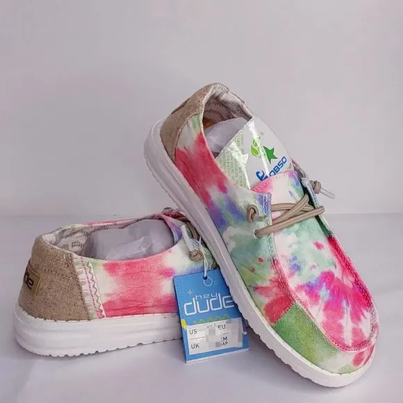HEY DUDE 'WENDY BOHO MANDALA' TIE-DYE LACE TRIM YOUTH MOCCASIN SHOE SIZE 1