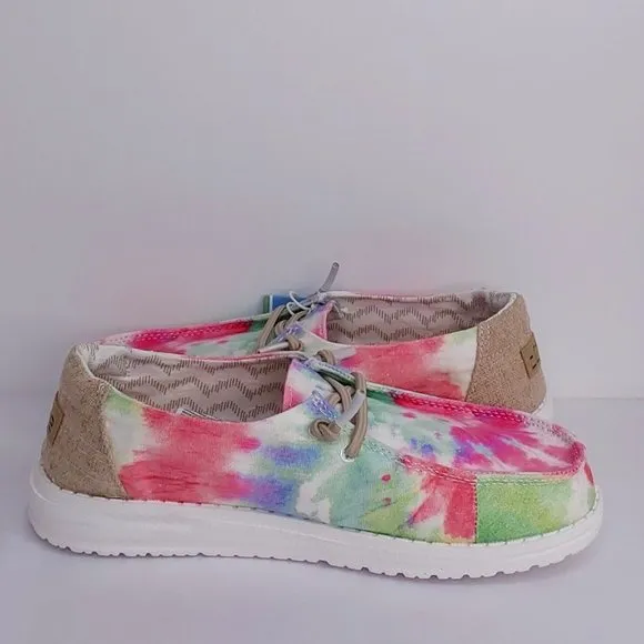 HEY DUDE 'WENDY BOHO MANDALA' TIE-DYE LACE TRIM YOUTH MOCCASIN SHOE SIZE 1
