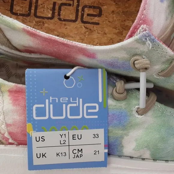 HEY DUDE 'WENDY BOHO MANDALA' TIE-DYE LACE TRIM YOUTH MOCCASIN SHOE SIZE 1