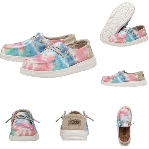 HEY DUDE 'WENDY BOHO MANDALA' TIE-DYE LACE TRIM YOUTH MOCCASIN SHOE SIZE 1
