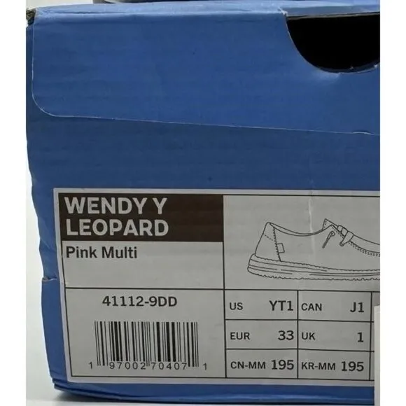 HEY DUDE WENDY Y Multicolor Leopard Casual Slip On Shoes YT1 big kids size 1