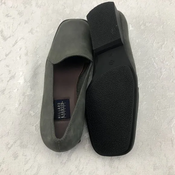 Hillard &amp; Hanson Casual Gray Leather Square-Toe Slip-On Shoes Size 5½M NWOT