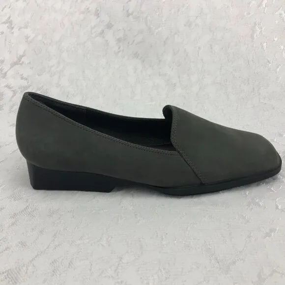 Hillard &amp; Hanson Casual Gray Leather Square-Toe Slip-On Shoes Size 5½M NWOT