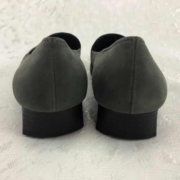 Hillard &amp; Hanson Casual Gray Leather Square-Toe Slip-On Shoes Size 5½M NWOT