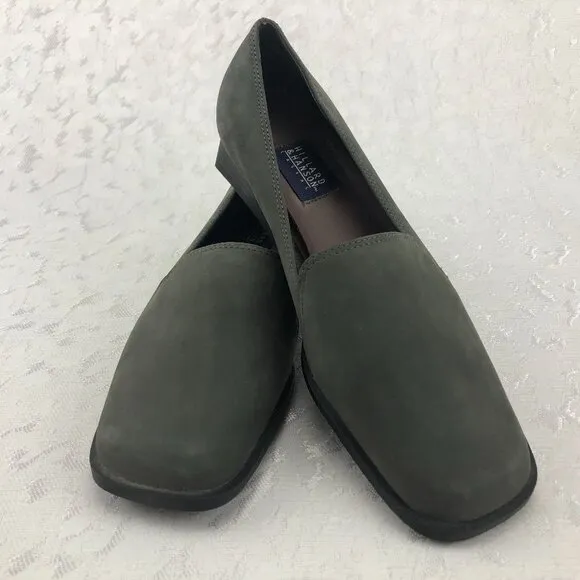 Hillard &amp; Hanson Casual Gray Leather Square-Toe Slip-On Shoes Size 5½M NWOT
