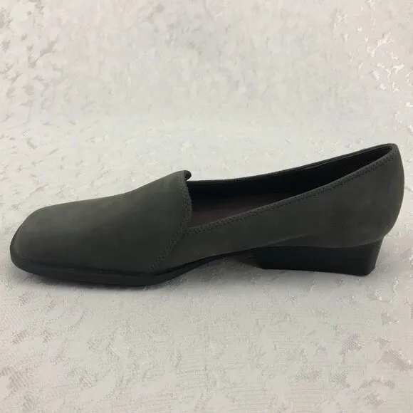 Hillard &amp; Hanson Casual Gray Leather Square-Toe Slip-On Shoes Size 5½M NWOT
