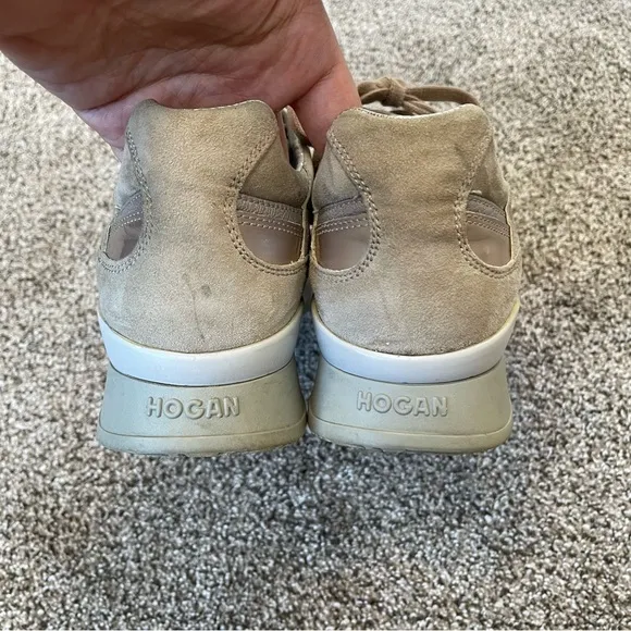 HOGAN Beige Suede Sneakers With Metallic Accents Women’s Size 39