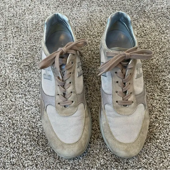 HOGAN Beige Suede Sneakers With Metallic Accents Women’s Size 39