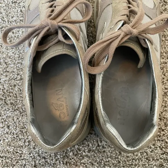 HOGAN Beige Suede Sneakers With Metallic Accents Women’s Size 39