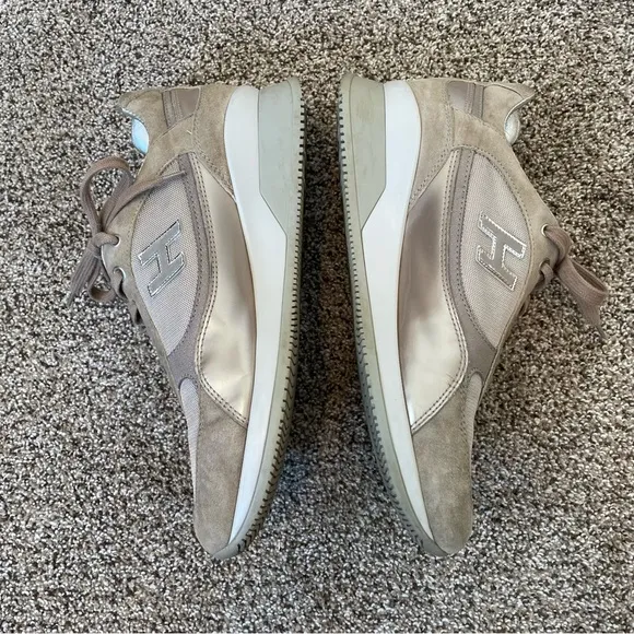 HOGAN Beige Suede Sneakers With Metallic Accents Women’s Size 39
