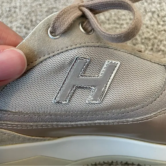 HOGAN Beige Suede Sneakers With Metallic Accents Women’s Size 39