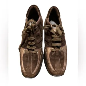 HOGAN women’s size 9.5 brown suede‎ with bronze trim sneakers.