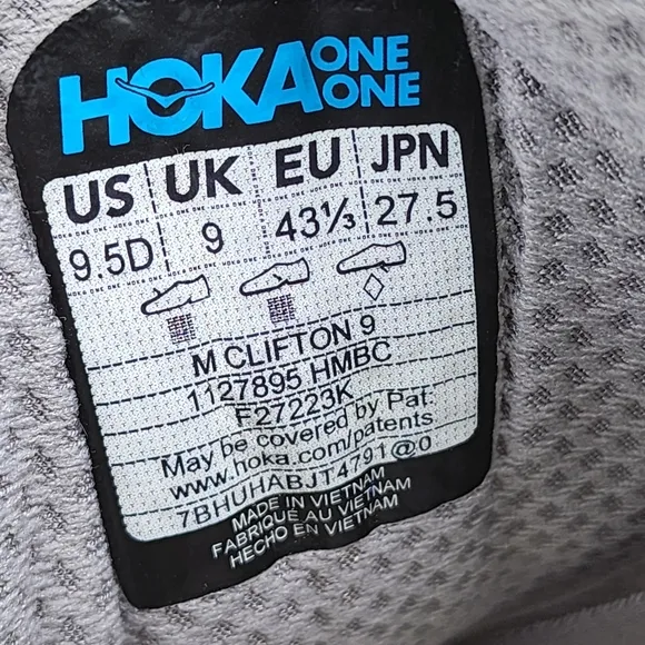 HOKA CLIFTON 9 - Mens Atheltic Shoes - SIZE 9.5D ***no insloes ***
