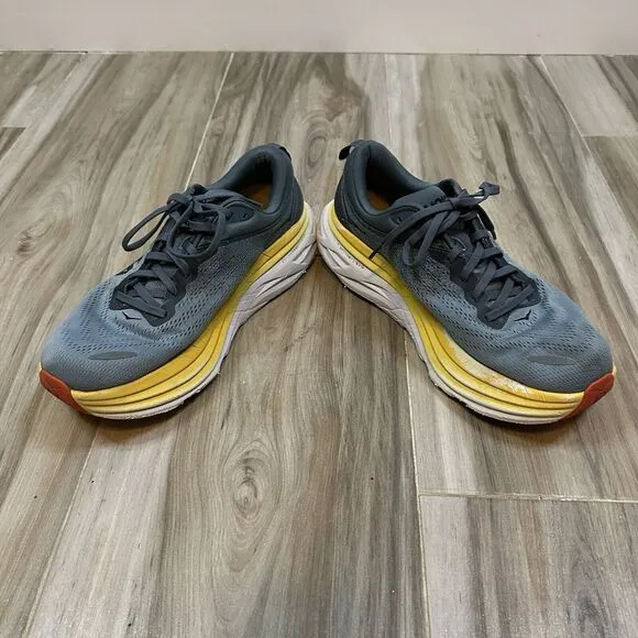 Hoka One One Bondi 8 Running Shoes Men’s 9.5D Blue Yellow White 1123202 Casual