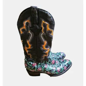 Holster Leather Western Boots Ostrich Quill Hand Painted Artisan 8.5 Cowgirl
