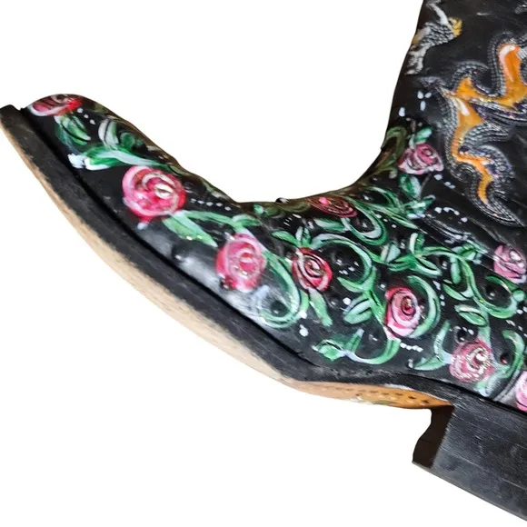 Holster Leather Western Boots Ostrich Quill Hand Painted Artisan 8.5 Cowgirl